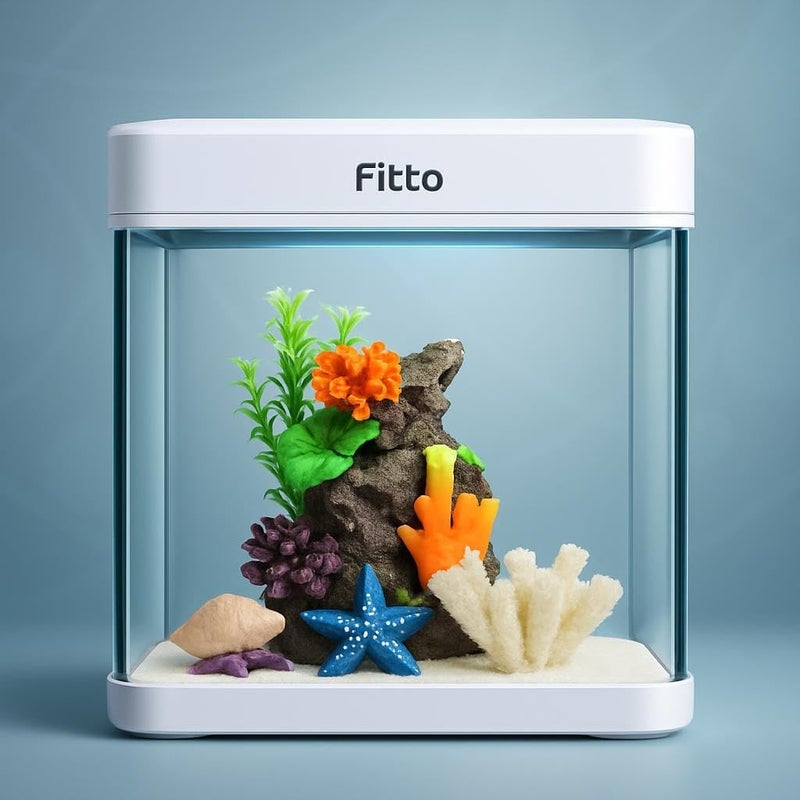 FITTO Aquarium - White, 30 Litre Capacity, 38 x 32.4 x 42.5 cm, Full Set Table Top Fish Tank with Energy-Saving Colorful LED Light, Top Water Filter, Air Blower, and Feeding Hole – Perfect for Small Fish, Shrimp, and Aquatic Decor in Home or Office - Image 3