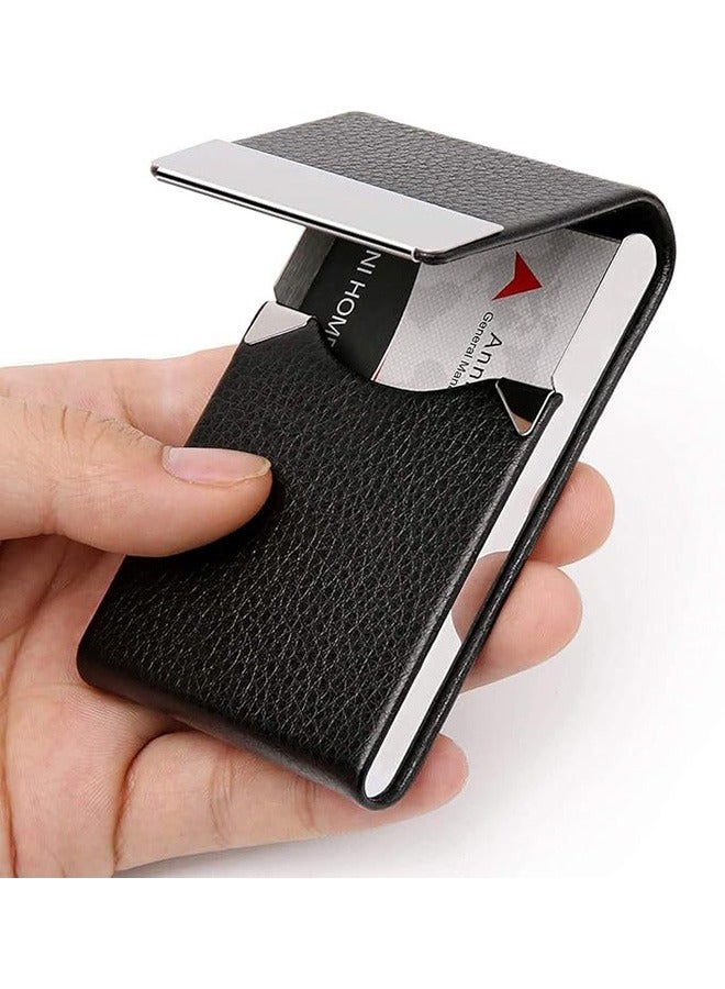 Beauenty Business Card Holder - Professional PU Leather Business Card Case, Luxury Metal Name Card Holder Pocket Business Card Carrier, Wallet Credit Card ID Case with Magnetic Shut for Men & Women  - Image 1
