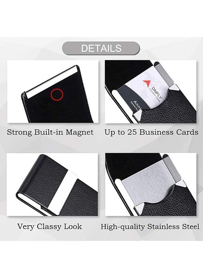Beauenty Business Card Holder - Professional PU Leather Business Card Case, Luxury Metal Name Card Holder Pocket Business Card Carrier, Wallet Credit Card ID Case with Magnetic Shut for Men & Women  - Image 2