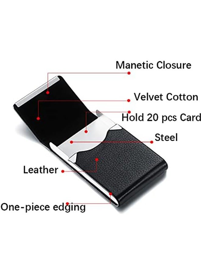 Beauenty Business Card Holder - Professional PU Leather Business Card Case, Luxury Metal Name Card Holder Pocket Business Card Carrier, Wallet Credit Card ID Case with Magnetic Shut for Men & Women  - Image 3