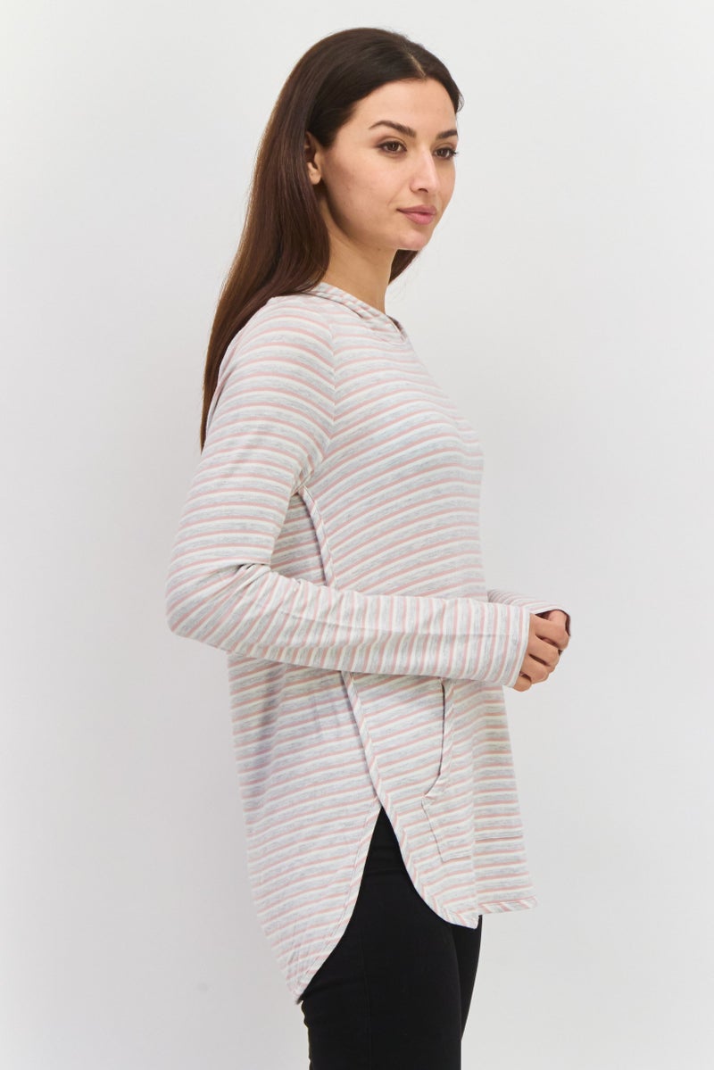 Market And Spruce Women Hooded Long Sleeve Stripe Sweatshirt, Grey  - Image 2