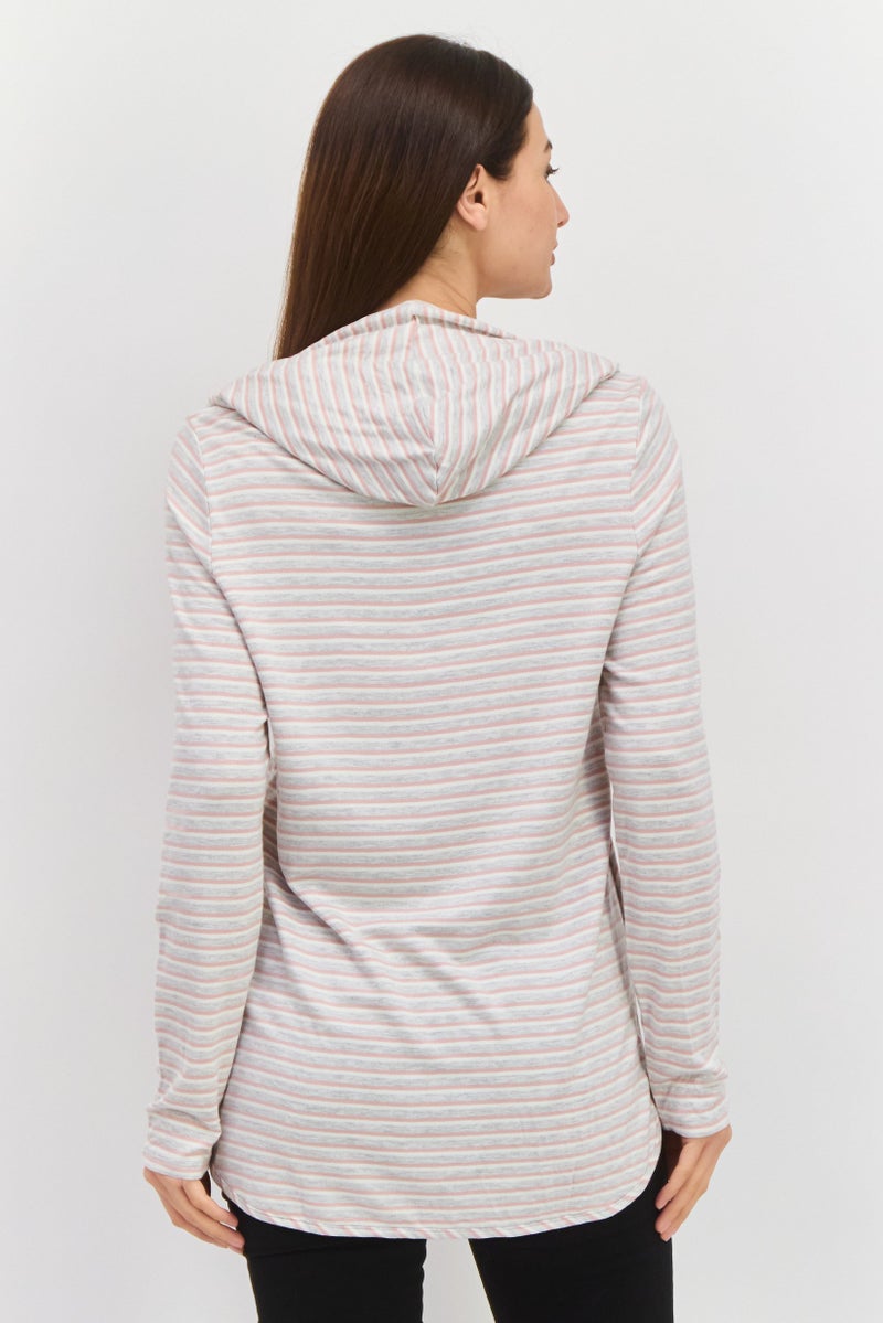Market And Spruce Women Hooded Long Sleeve Stripe Sweatshirt, Grey  - Image 3