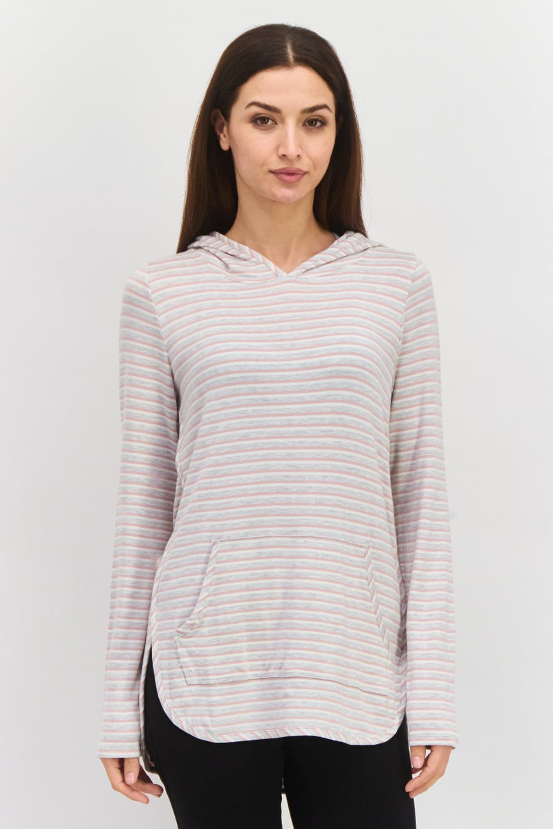 Market And Spruce Women Hooded Long Sleeve Stripe Sweatshirt, Grey  - Image 1