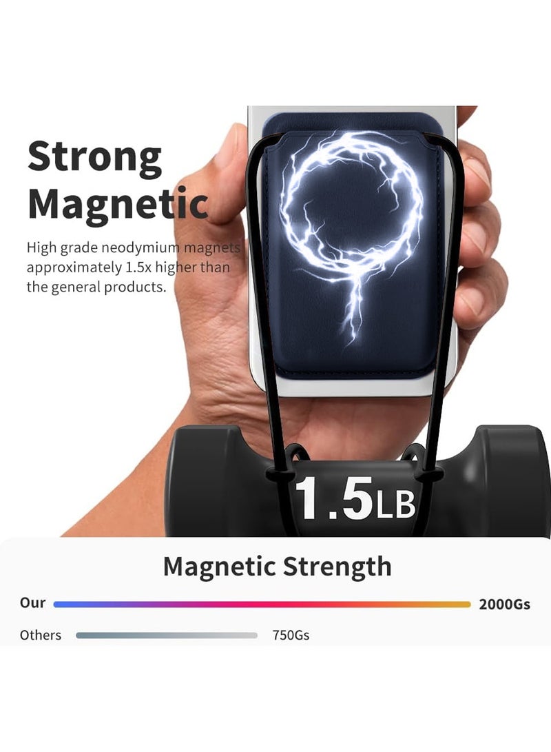 Wtech Apple iPhone 17 16 15 14 13 12 Series Magnetic Card Wallet, Premium Vegan Leather Phone Wallet for MagSafe 3-Card Holder Compatible (MCHPSN) - Navy Blue - Image 2