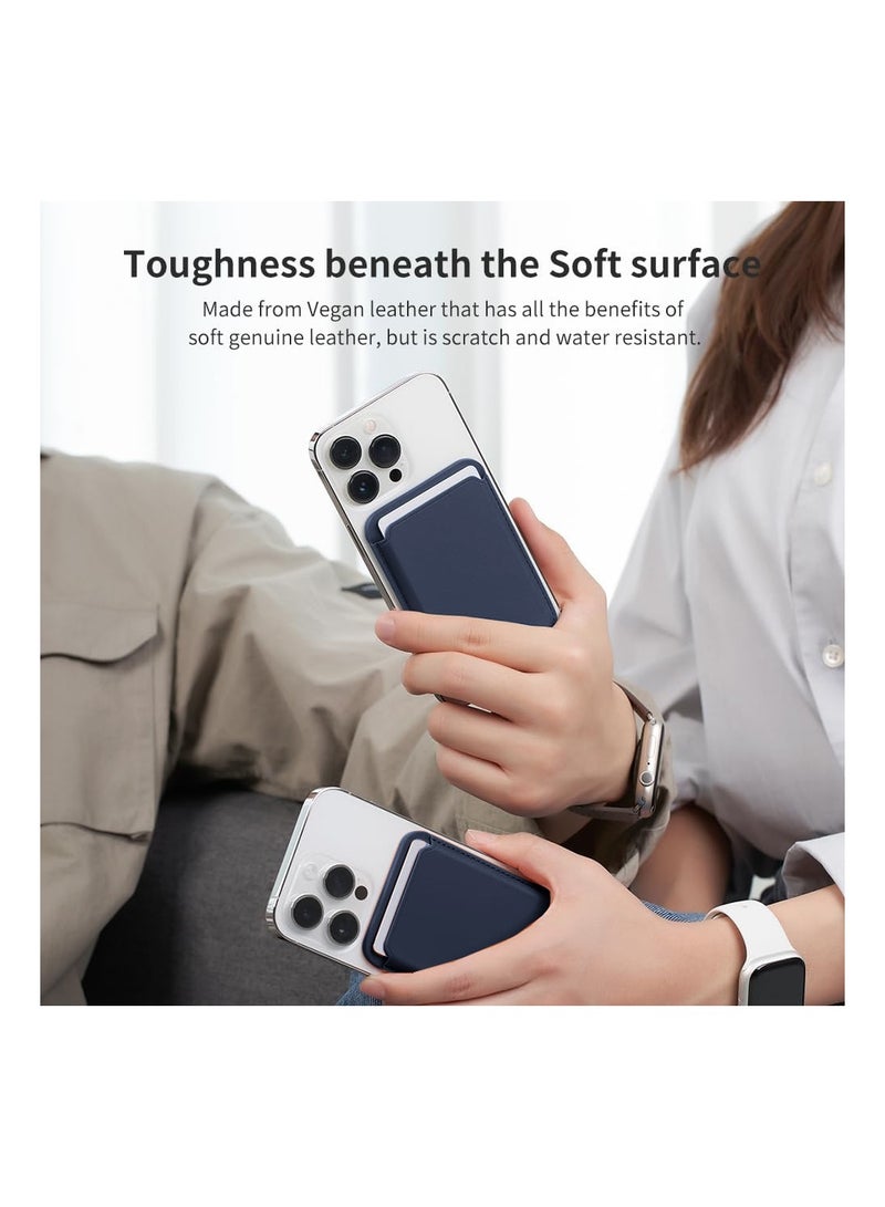 Wtech Apple iPhone 17 16 15 14 13 12 Series Magnetic Card Wallet, Premium Vegan Leather Phone Wallet for MagSafe 3-Card Holder Compatible (MCHPSN) - Navy Blue - Image 3