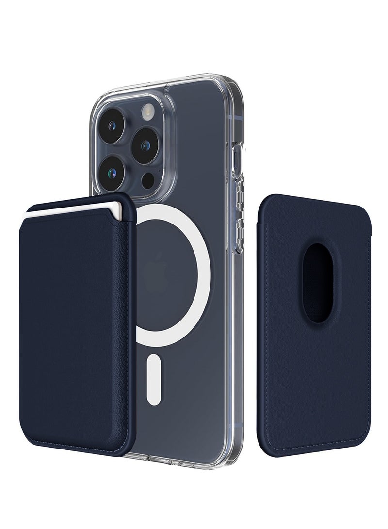 Wtech Apple iPhone 17 16 15 14 13 12 Series Magnetic Card Wallet, Premium Vegan Leather Phone Wallet for MagSafe 3-Card Holder Compatible (MCHPSN) - Navy Blue - Image 1
