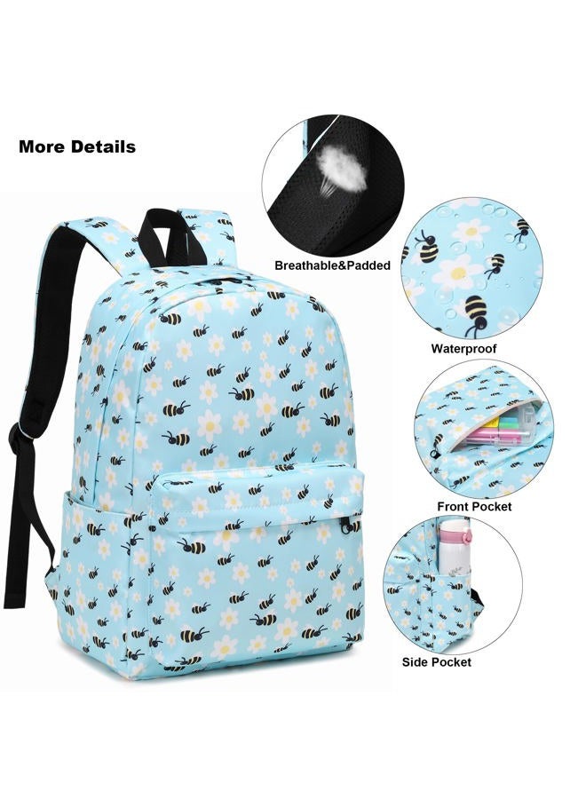 Kouxunt Girls School Backpacks for Kids Teens, 3-in-1 School Bag Bookbags Set with Lunch Bag Pencil Case, Bee, L, Schoolbag Set - Image 4