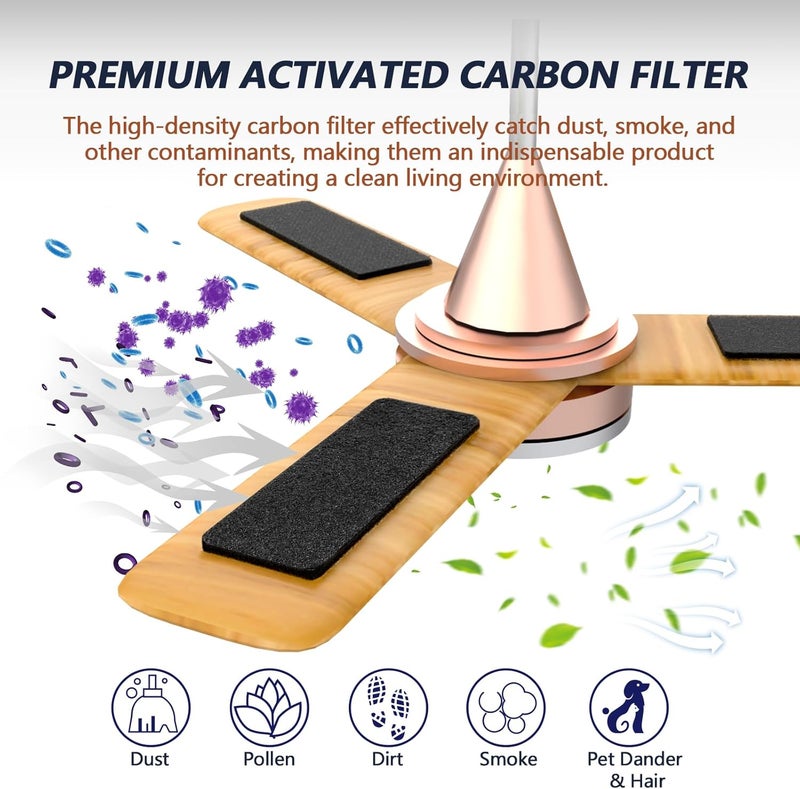 Demiwise Ceiling Fan Filters for Blades, 3Pcs Activated Coconut Shell Carbon Ceiling Fan Air Purifier Pads, Easily Sticks Unscented Air Filters for Common Household Contaminants - Image 2
