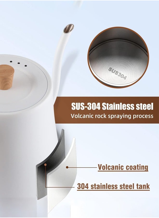 Joshberg - Electric Gooseneck Kettle,3 Presets Pour Over Electric Kettle for Coffee&Tea, Quick Heating Hot Water Kettle, Stainless Steel Inner, Auto Shutoff Boil-Dry Protection, 1000W,0.8L,White - Image 1