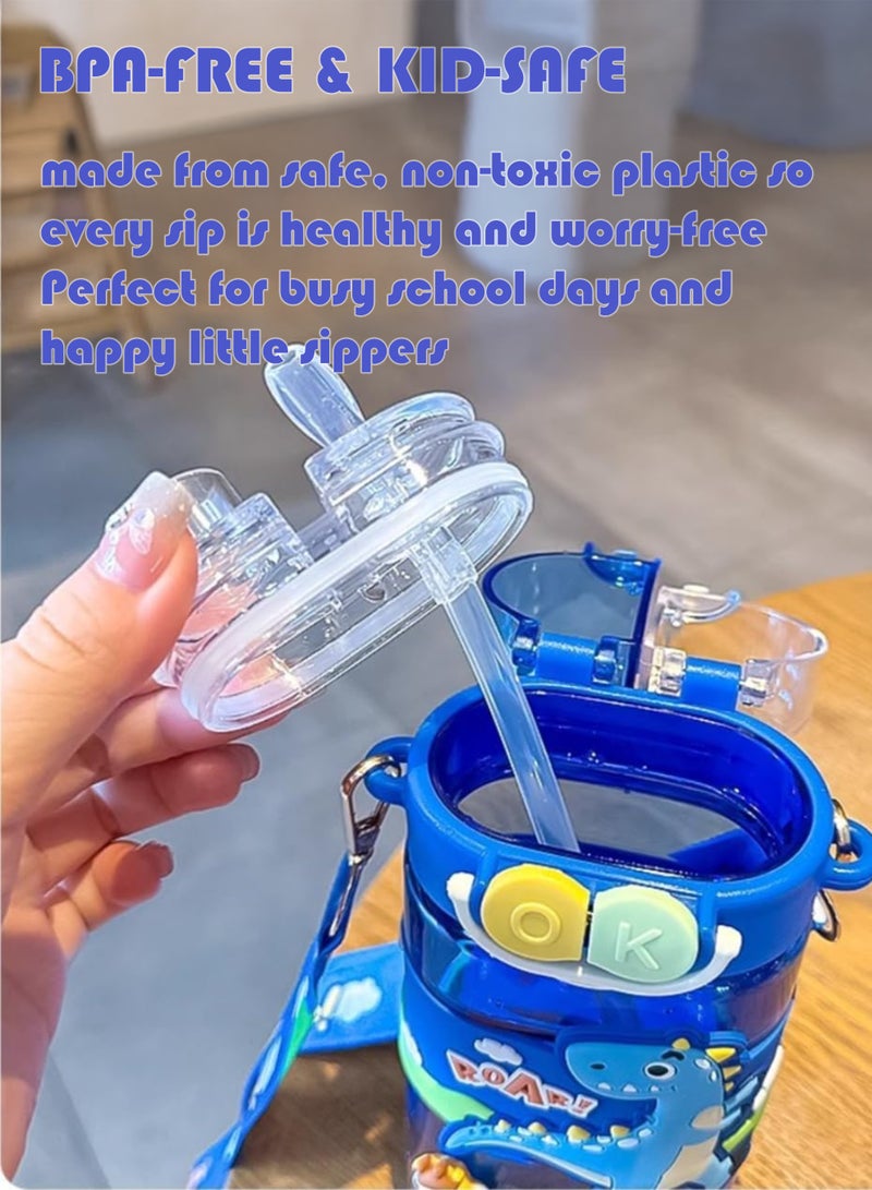 توشيونيكس زجاجة مياه للأطفال سعة ٥٢٠ مل - كوب شرب برسومات كرتونية لطيفة مع حزام | زجاجة شرب متينة للأطفال الصغار، خالية من مادة BPA، مانعة للتسرب، للمدرسة | زجاجة مياه للأطفال للعودة إلى المدرسة | زجاجة مياه سهلة الشرب للأولاد والبنات - Image 4
