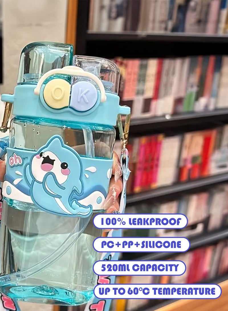 توشيونيكس زجاجة مياه للأطفال سعة ٥٢٠ مل - كوب شرب برسومات كرتونية لطيفة مع حزام | زجاجة شرب متينة للأطفال الصغار، خالية من مادة BPA، مانعة للتسرب، للمدرسة | زجاجة مياه للأطفال للعودة إلى المدرسة | زجاجة مياه سهلة الشرب للأولاد والبنات - Image 2