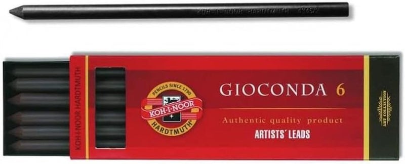 Koh-I-Noor Gioconda 6 Black Drawing Leads - 5.6 mm Hard Graphite Pencils