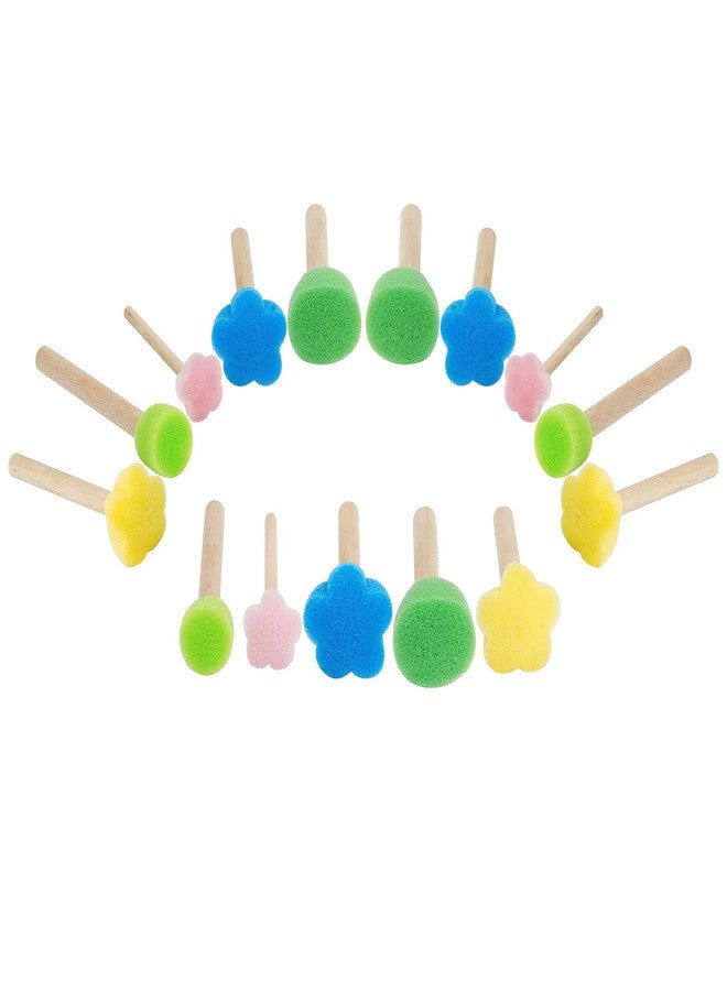 NUOMI 15 Pieces Sponge Stamps Kids Painting Brush with Wooden Handle Mini Cute Round and Flower Shapes for Painting, DIY, Craft, Scrapbooking, Drawing, Ink, Card Making, Multicolor - Image 1