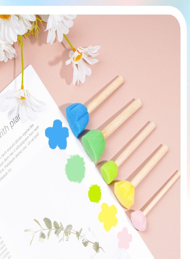 NUOMI 15 Pieces Sponge Stamps Kids Painting Brush with Wooden Handle Mini Cute Round and Flower Shapes for Painting, DIY, Craft, Scrapbooking, Drawing, Ink, Card Making, Multicolor - Image 2