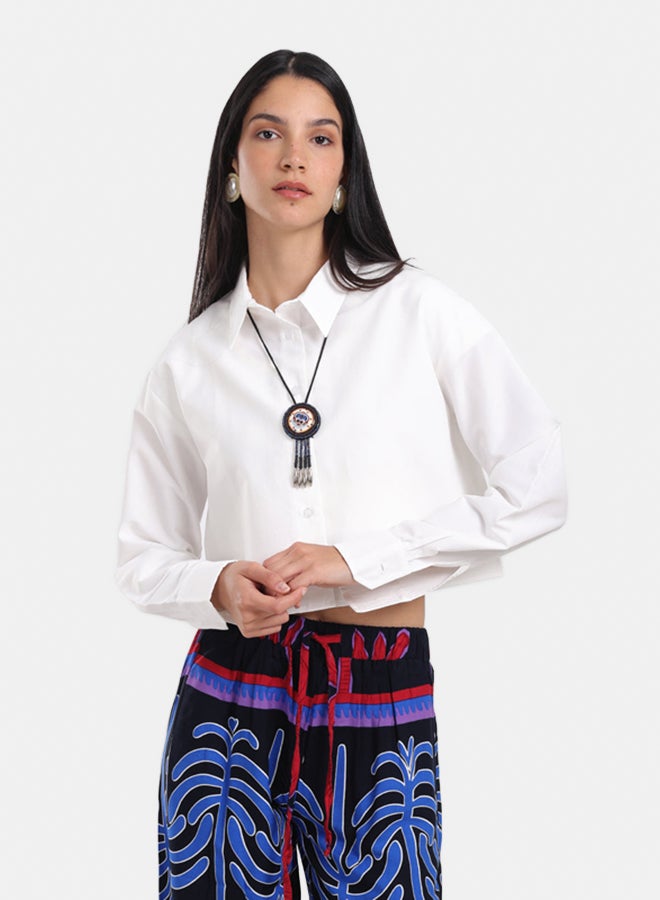 Carina Women’s Relaxed-Fit Dropped-Shoulder Cropped Shirt – Off White - Image 1