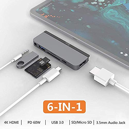 HyperDrive 6-in-1 USB C Hub HDMI 4K 60Hz - PD 60W, Audio Jack, SD/MicroSD, USB-A Compatible w/iPad Pro Air 2020 2019 2018, M1 iPad Pro 2021, Space Gray - Image 3