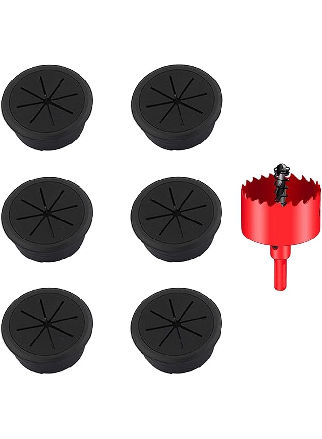 promass Desk Grommet, 6 Pcs Flexible Desk Cable Grommet Desk Cable Hole Covers with Hole Saw, Ideal Solution for Office and Home Table Cable (Black, 2Inch 50mm) - Image 1