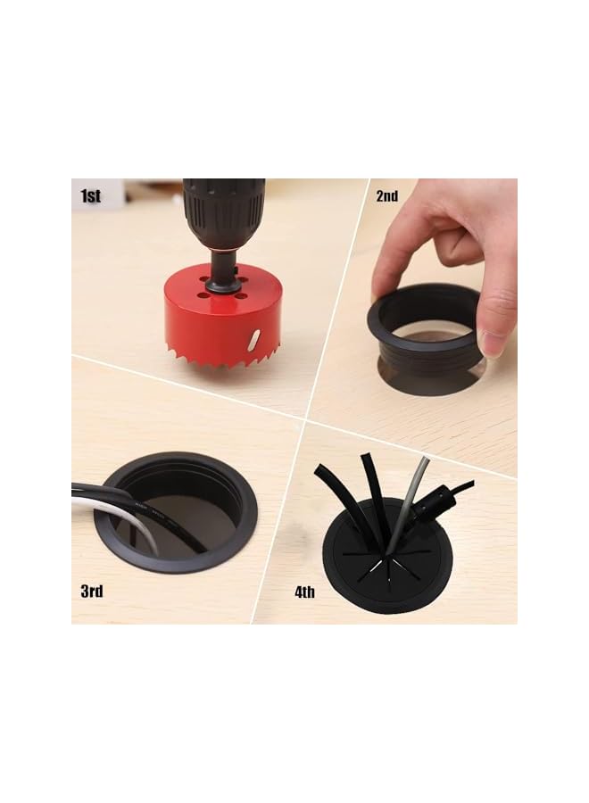 promass Desk Grommet, 6 Pcs Flexible Desk Cable Grommet Desk Cable Hole Covers with Hole Saw, Ideal Solution for Office and Home Table Cable (Black, 2Inch 50mm) - Image 5