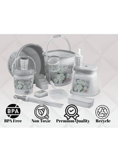 Nabhya Nabhya Blossom 12pc Jumbo Bathroom Accessory Set Plastic Bucket, Tub, Dustbin, Soap Case, Stool, Mug etc 12pc Bathroom Set (Grey)  - Image 5