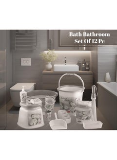 Nabhya Nabhya Blossom 12pc Jumbo Bathroom Accessory Set Plastic Bucket, Tub, Dustbin, Soap Case, Stool, Mug etc 12pc Bathroom Set (Grey)  - Image 2