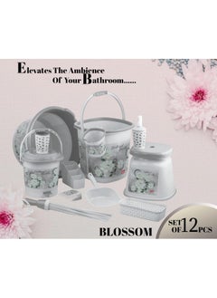 Nabhya Nabhya Blossom 12pc Jumbo Bathroom Accessory Set Plastic Bucket, Tub, Dustbin, Soap Case, Stool, Mug etc 12pc Bathroom Set (Grey)  - Image 3
