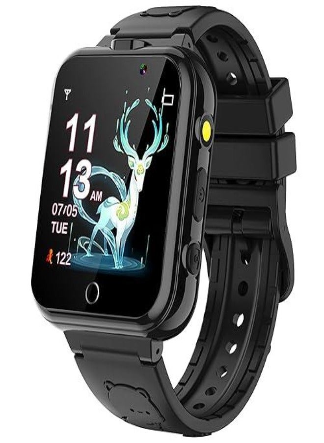 ارواق ساعة ذكية للأطفال للأولاد والبنات مزودة بكاميرا مزدوجة عالية الدقة، و24 لعبة، ومشغل موسيقى MP3 وفيديو، وعداد خطوات، وشاشة تعمل باللمس، ولعبة تعليمية وهدية عيد ميلاد للأطفال (من سن 3 إلى 12 عامًا)، باللون الأسود - Image 1