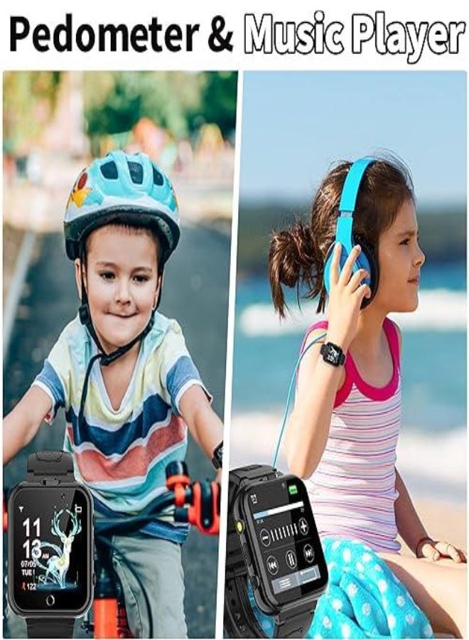 ارواق ساعة ذكية للأطفال للأولاد والبنات مزودة بكاميرا مزدوجة عالية الدقة، و24 لعبة، ومشغل موسيقى MP3 وفيديو، وعداد خطوات، وشاشة تعمل باللمس، ولعبة تعليمية وهدية عيد ميلاد للأطفال (من سن 3 إلى 12 عامًا)، باللون الأسود - Image 5