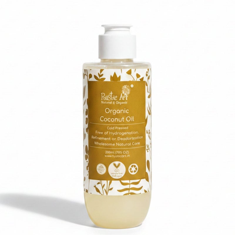 Rustic Art Coconut Oil | For Babies, Kids, Women & Men | Organic & Coldpressed | For Skin & Hair | 200 ml - Image 4