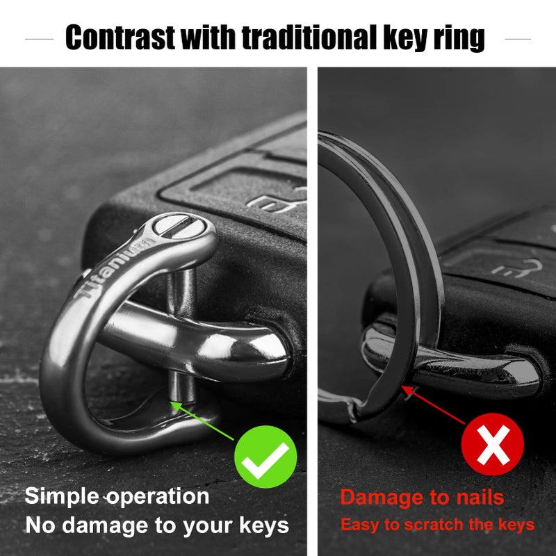 FEGVE Small Titanium Key Ring with Screw Shackle - Car Fob Keychain Heavy Duty Strong Mini Titanium D Rings- 1/2 Inch/12mm (Silver 4 Pack) - Image 3