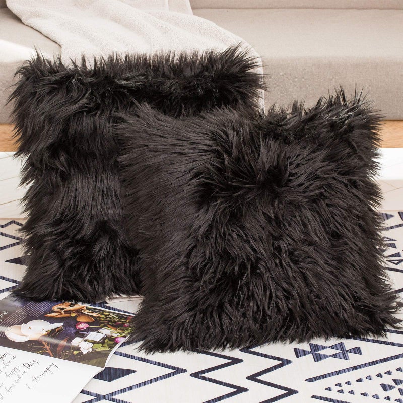 HYSEAS Set of 2 Decorative Faux Fur Throw Pillow Covers  Grey Fluffy Soft Fuzzy Square Cushion Cover Pillow Case for Sofa  Couch  Chair  Bed  Cafe  20 x 20 Inches - Image 3