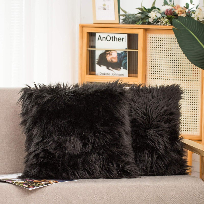 HYSEAS Set of 2 Decorative Faux Fur Throw Pillow Covers  Grey Fluffy Soft Fuzzy Square Cushion Cover Pillow Case for Sofa  Couch  Chair  Bed  Cafe  20 x 20 Inches - Image 2