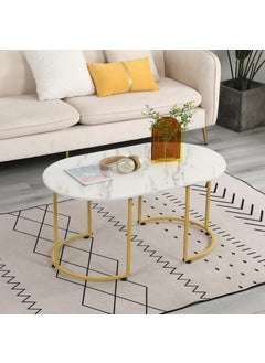 Home Elements HOME ELEMENTS Rectangular Coffee Table for Living Room Center Table with Open Minimalist Space Design Metal Frame Engineered Wood Marble Texture Look Top Easy Assembly DIY - 100Lx60Wx48H cm (White)  - Image 3