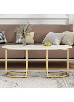 Home Elements HOME ELEMENTS Rectangular Coffee Table for Living Room Center Table with Open Minimalist Space Design Metal Frame Engineered Wood Marble Texture Look Top Easy Assembly DIY - 100Lx60Wx48H cm (White)  - Image 4