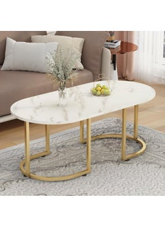 Home Elements HOME ELEMENTS Rectangular Coffee Table for Living Room Center Table with Open Minimalist Space Design Metal Frame Engineered Wood Marble Texture Look Top Easy Assembly DIY - 100Lx60Wx48H cm (White)  - Image 1
