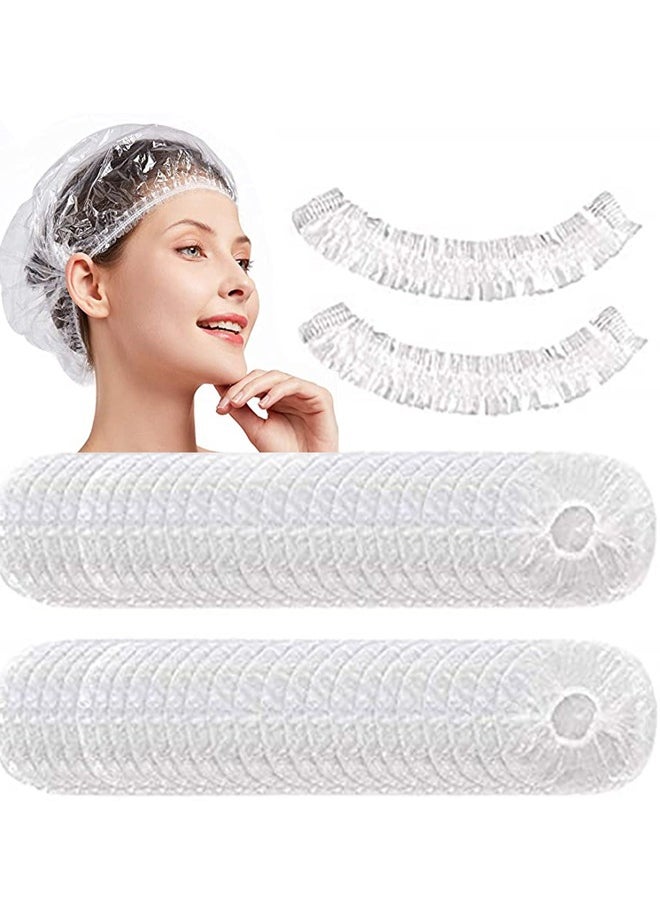 HAWAWA 100PCS Disposable Shower Caps, Larger & Thicker Waterproof Elastic Hair Bath Cap, Clear Plastic Hair Caps for Women Men, Spa, Home Use, Hotel and Hair Salon, Beauty  - Image 1