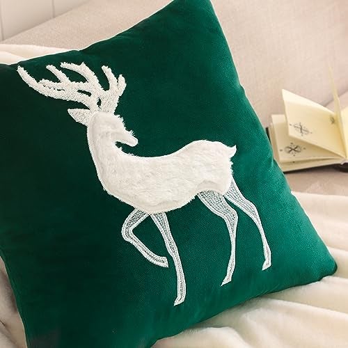 Tosleo Christmas Pillowcases 18 x 18 inch Set of 2 Dark Green Xmas Deer Throw Pillow Cover Farmhouse Velvet Pillow Cases Christmas Party Decorations Winter Holiday Cushion Case - Image 3