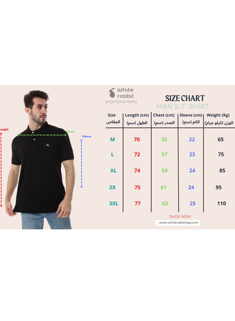 WHITE RABBIT Double Buttoned Short Sleeves Pique Black Polo Shirt  - Image 5
