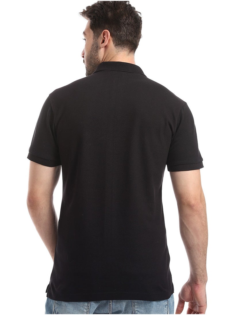 WHITE RABBIT - Double Buttoned Short Sleeves Pique Black Polo Shirt - Image 1