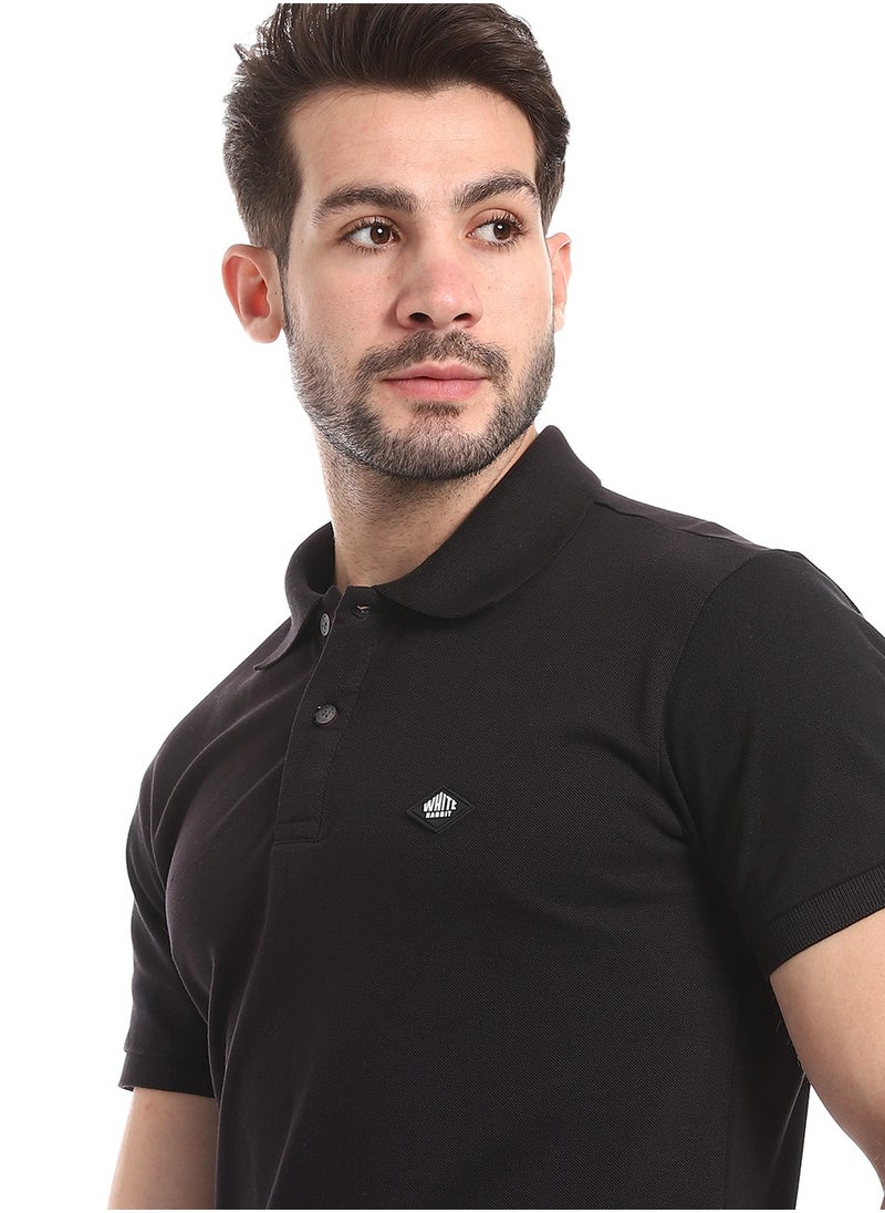 WHITE RABBIT - Double Buttoned Short Sleeves Pique Black Polo Shirt - Image 1