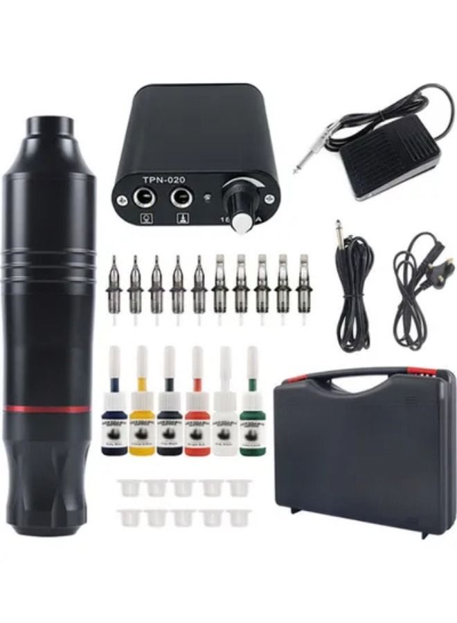 Portable Rotary Tattoo Machine Kit with Needles and Inks - Image 1
