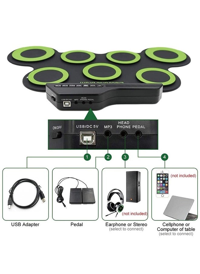 IWORD - iWord Nuoai Roll-Up USB Electronic Drum Kit: Portable Silicone Drum Set for Practicing Jazz Drums - Image 1
