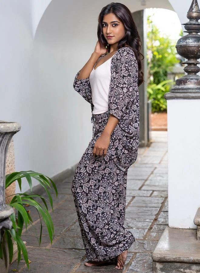 Aadaraya Aadaraya Pyjama Set Kimono with Camisole and Pants