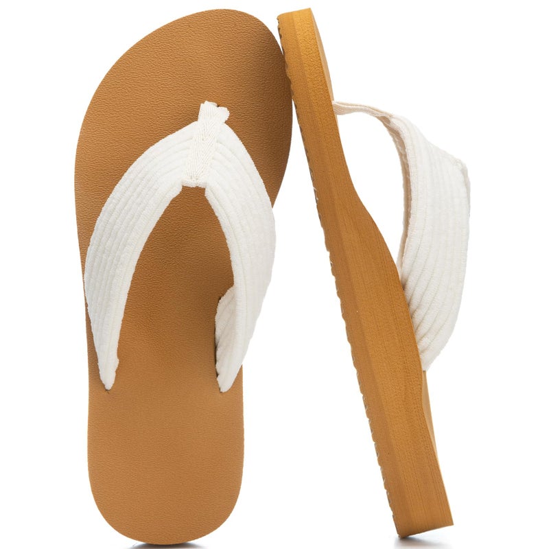 GOEWY Flip Flops for Women With Arch Support White Sandals Slides for 2025 Orthopedic Comfortable Summer Beach Shoes Sandalias de mujer Corduroy Slippers Size 9 - Image 1
