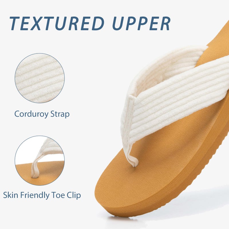 GOEWY Flip Flops for Women With Arch Support White Sandals Slides for 2025 Orthopedic Comfortable Summer Beach Shoes Sandalias de mujer Corduroy Slippers Size 9 - Image 5