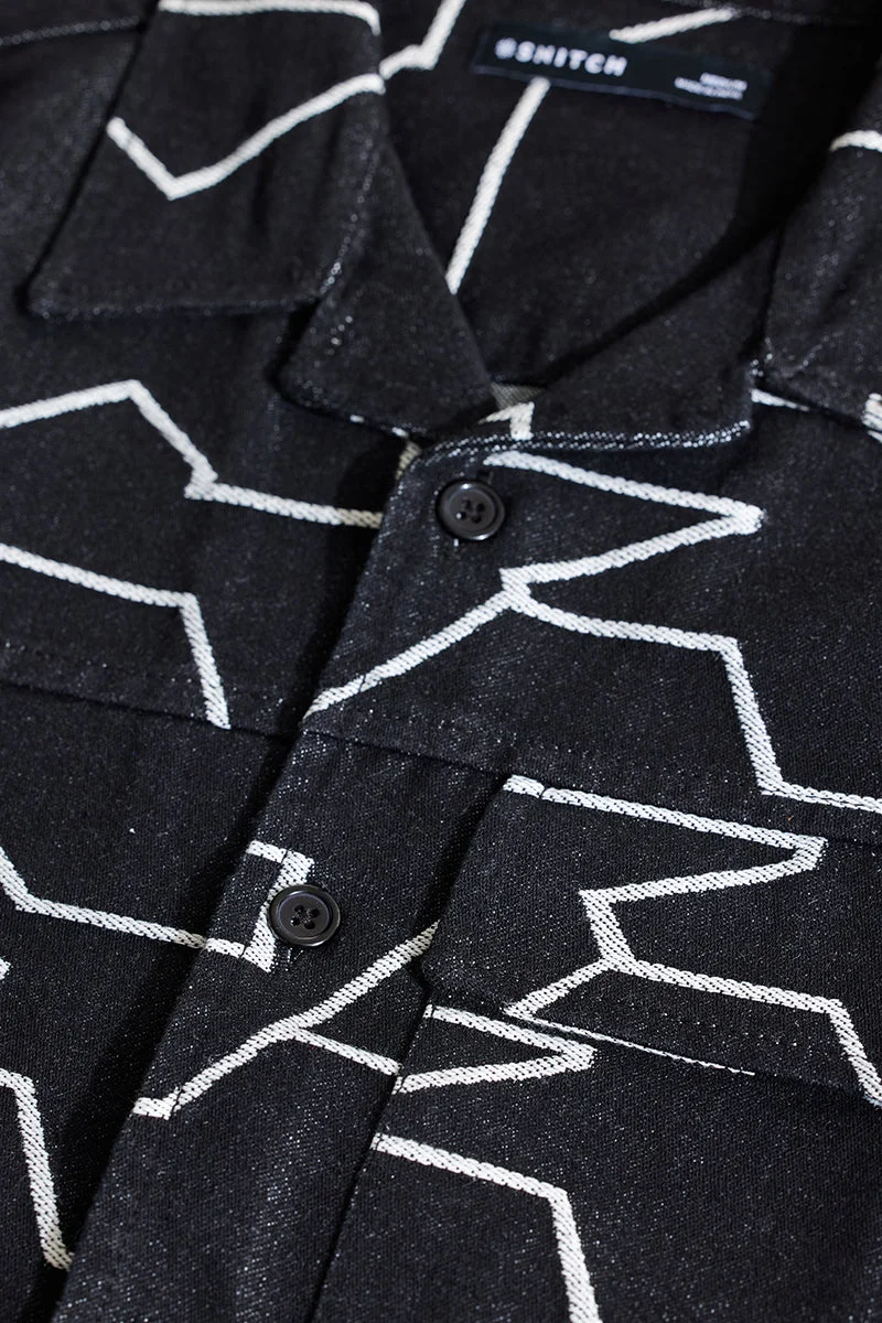 سنيتش Black Embroidered Long Sleeve Relaxed Streetwear Overshirt