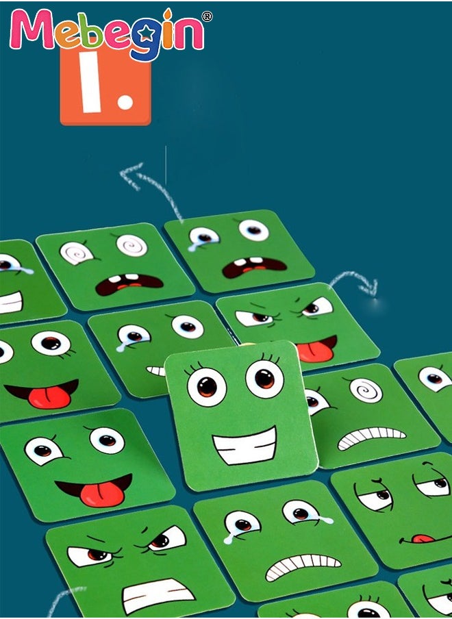 Expression Blocks Set with Clap Bell and 64 Cards, Wooden Expressions Matching Block Puzzles, Funny Emoji Building Cubes, Face Changing Magic Cube Game, Educational Montessori Toys, Perfect Gift for Kids