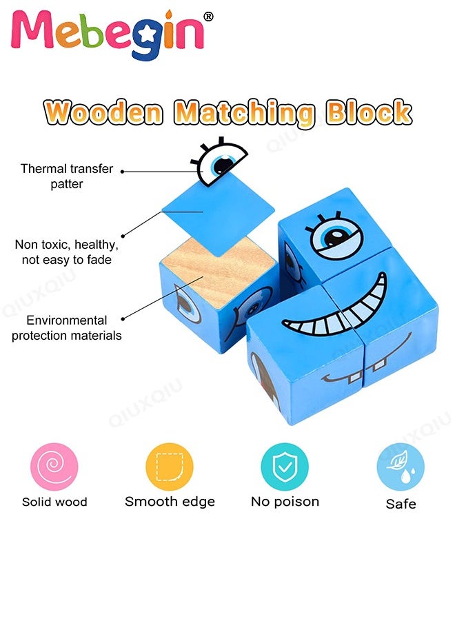 MEBEGIN Expression Blocks Set with Clap Bell and 64 Cards, Wooden Expressions Matching Block Puzzles, Funny Emoji Building Cubes, Face Changing Magic Cube Game, Educational Montessori Toys, Perfect Gift for Kids  - Image 3