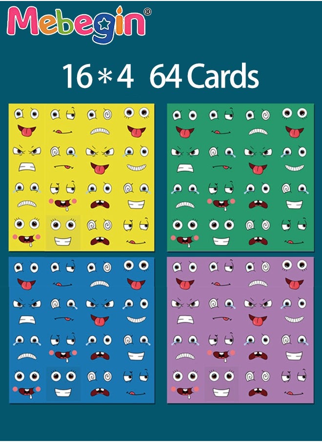 Expression Blocks Set with Clap Bell and 64 Cards, Wooden Expressions Matching Block Puzzles, Funny Emoji Building Cubes, Face Changing Magic Cube Game, Educational Montessori Toys, Perfect Gift for Kids