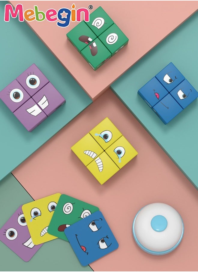 MEBEGIN Expression Blocks Set with Clap Bell and 64 Cards, Wooden Expressions Matching Block Puzzles, Funny Emoji Building Cubes, Face Changing Magic Cube Game, Educational Montessori Toys, Perfect Gift for Kids  - Image 5