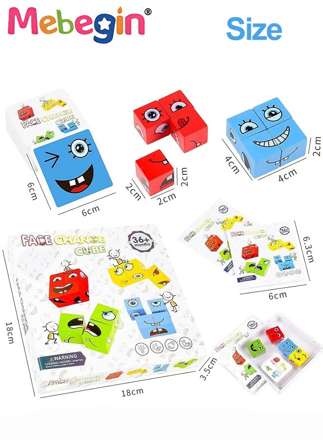 Expression Blocks Set with Clap Bell and 64 Cards, Wooden Expressions Matching Block Puzzles, Funny Emoji Building Cubes, Face Changing Magic Cube Game, Educational Montessori Toys, Perfect Gift for Kids